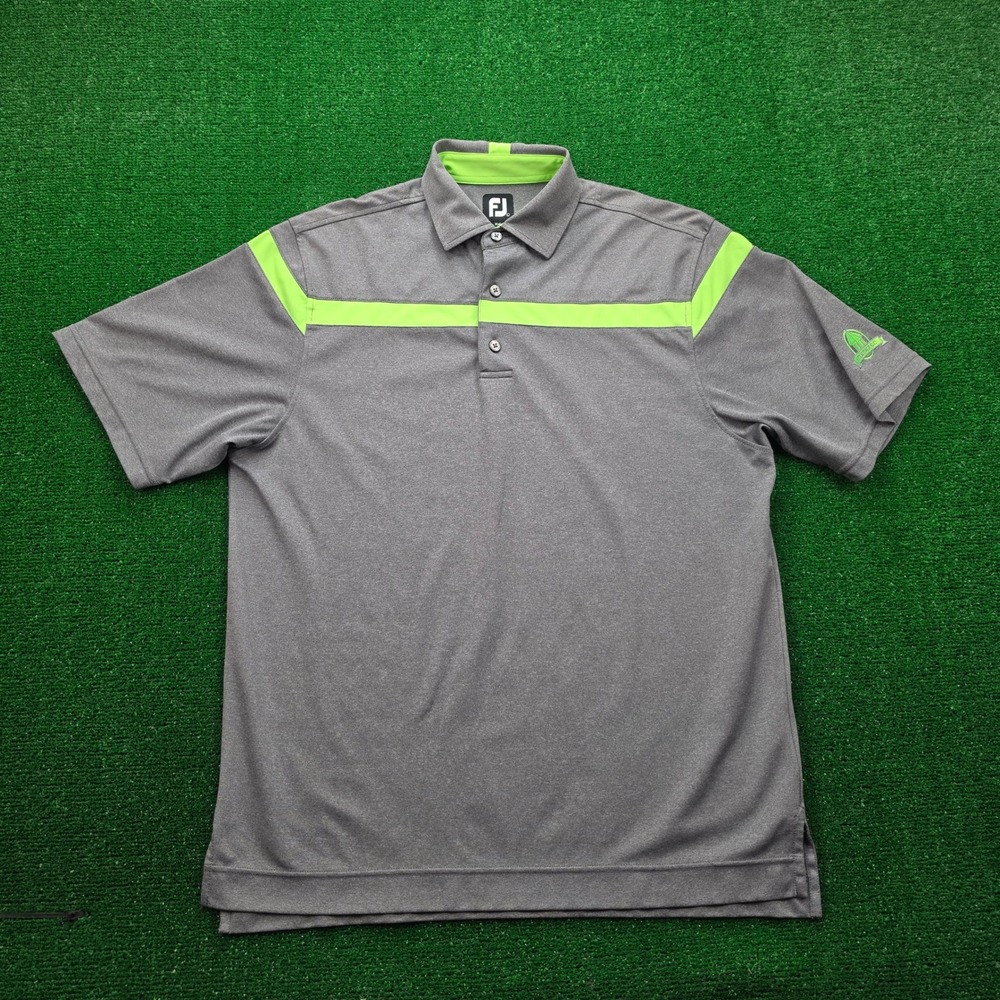 Footjoy Golf Performance Polo Shirt Mens Large Gray Chest Stripe Hermitage Logo